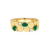 14K Yellow Gold .13CTW Diamond & Emerald Brushed Finish Ring