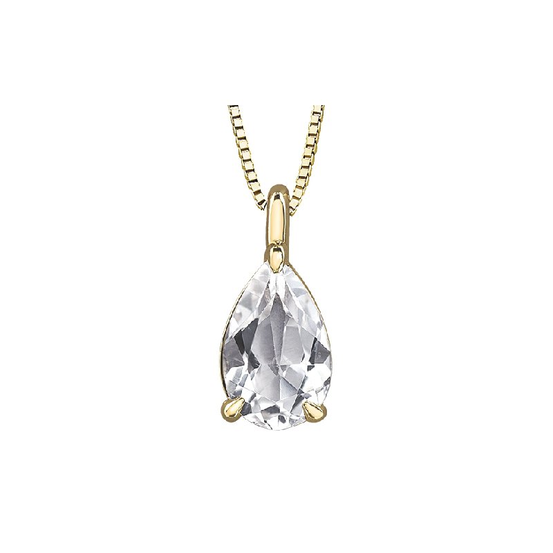 10K Yellow Gold White Topaz Pendant on Chain