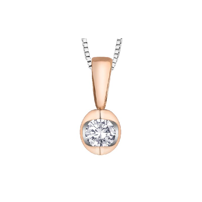 10K White & Rose Gold Mezza Luna Diamond Pendant on Chain