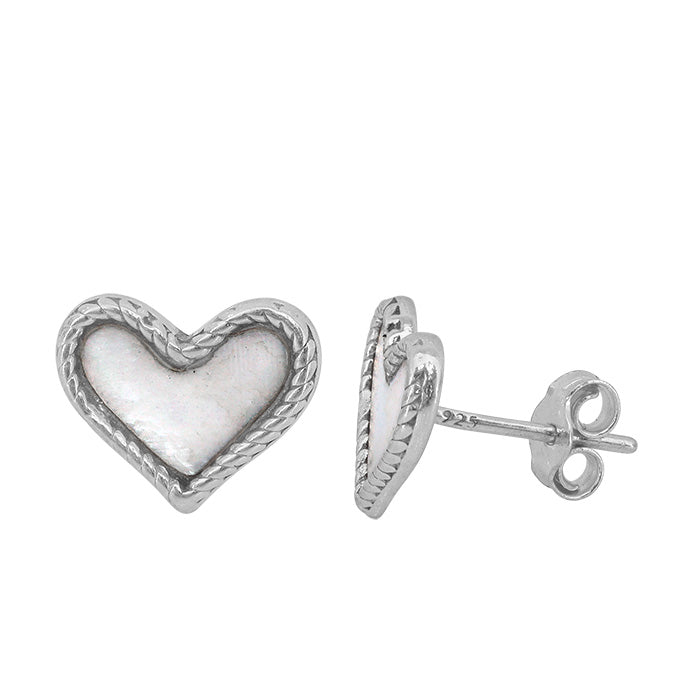 Sterling Silver Mother of Pearl Heart Stud Earrings