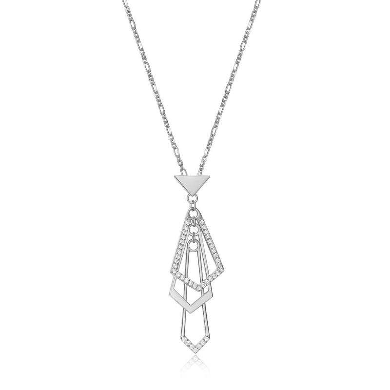 Elle 'Art Deco' Sterling silver Rhodium-plated Cubic Zirconia Geometric Necklace