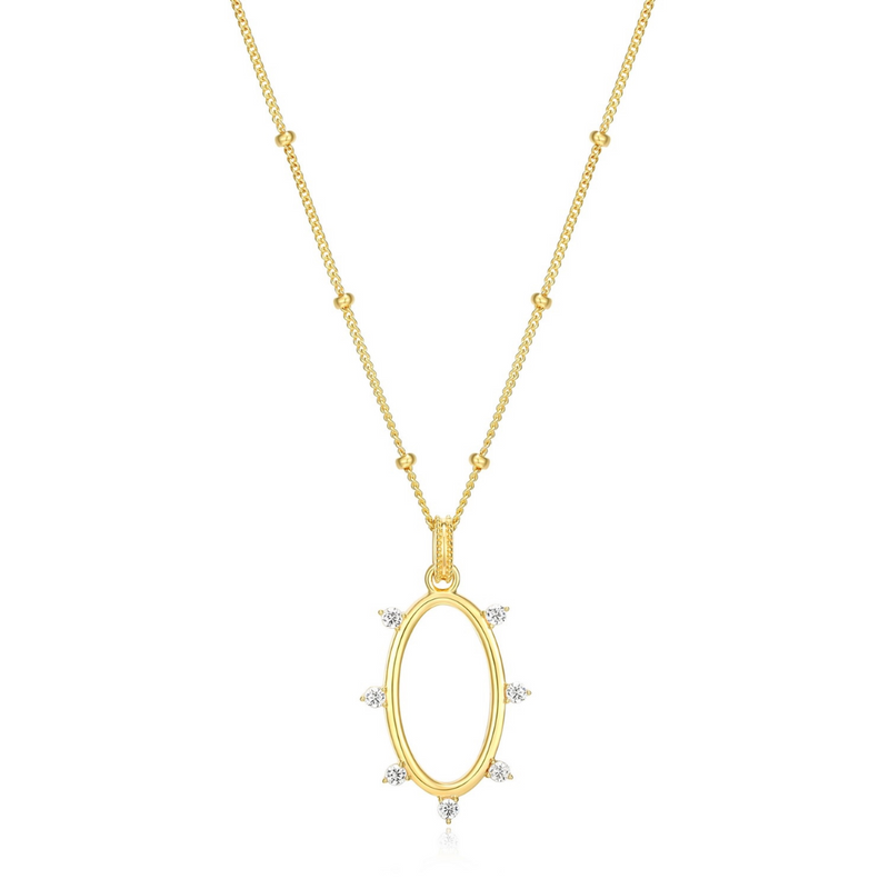 Elle Sterling silver Gold plated Oval Spike Cubic Zirconia Pendant Necklace