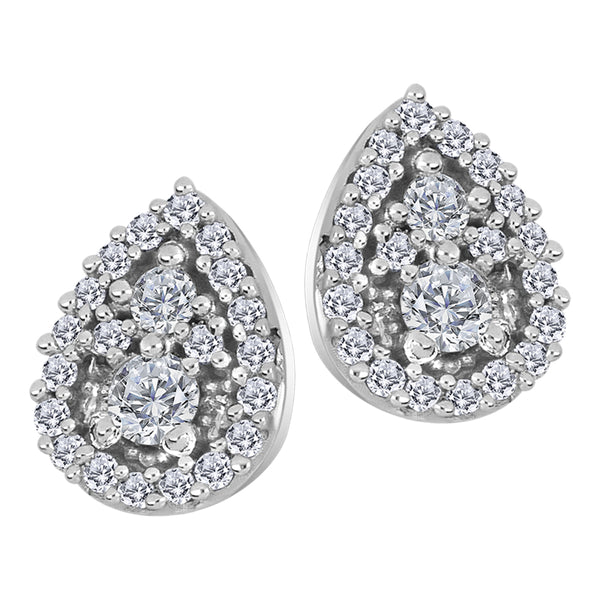 10K White Gold .24ctw Canadian Diamond Cluster Pear Shape Earrings