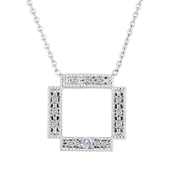 10K White Gold Canadian Diamond Open Square Necklace