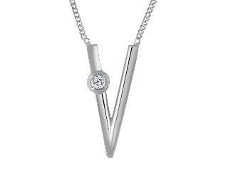 10K white gold .025ct Canadian diamond "V" pendant on chain