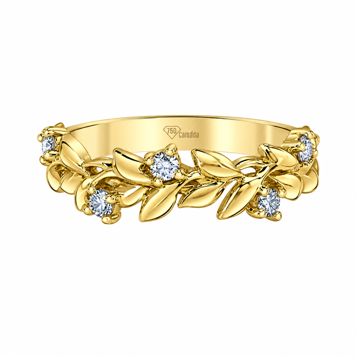 10K Yellow Gold .185CTW Canadian Diamond Leaf Band