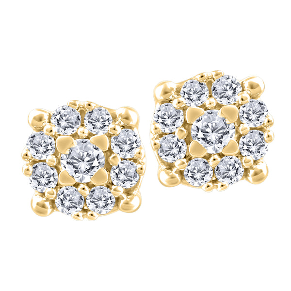 10K Yellow Gold Canadian Diamond Cluster Stud Earrings