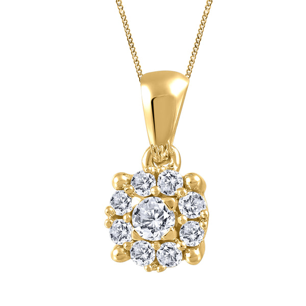 10K Yellow Gold Canadian Diamond Cluster Pendant with Chain