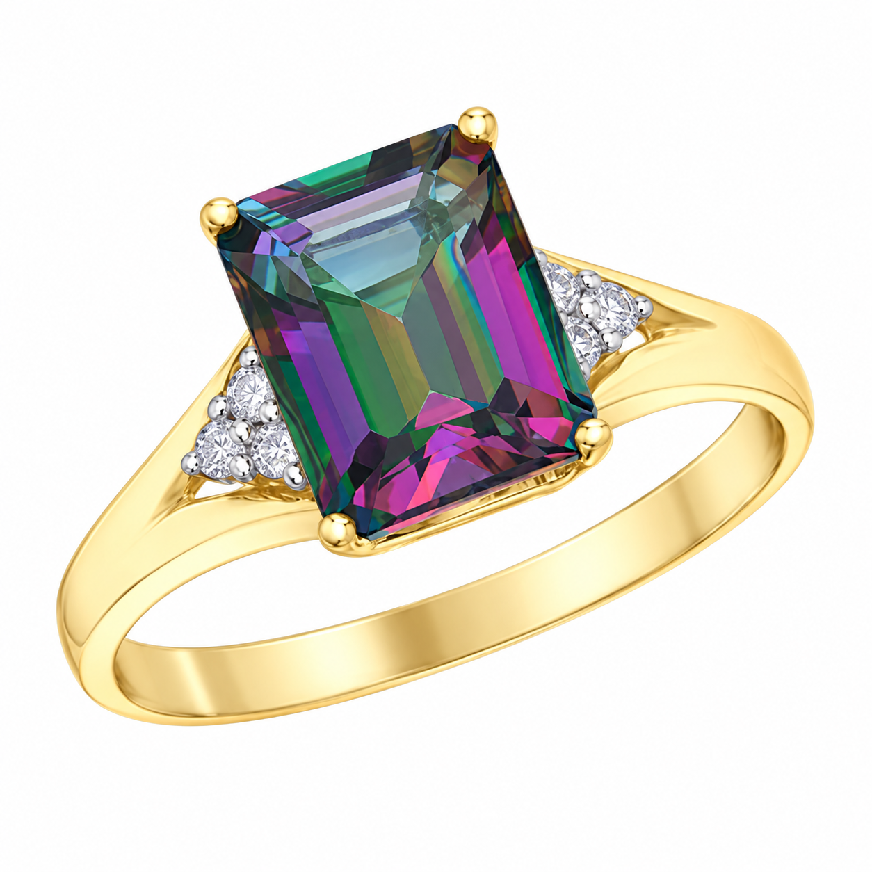 10K Yellow Gold .06CTW Diamond & Mystic Topaz Ring