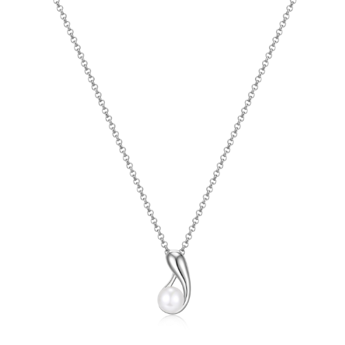 ELLE "CARAMEL" Rhodium Plated White Shell Pearl Adjustable 16"+3" Necklace