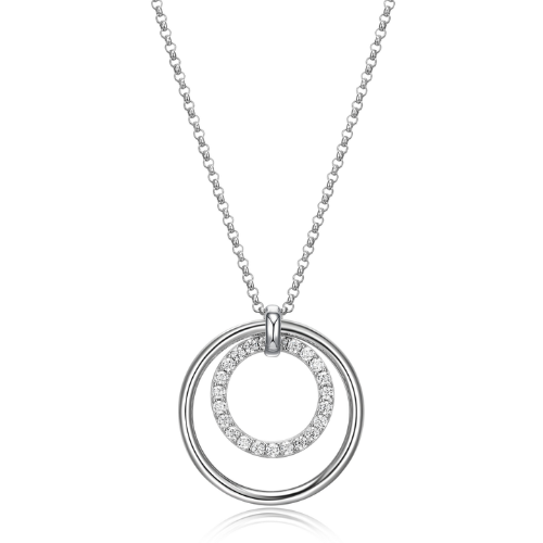 ELLE "SIMPATICO" Rhodium Plated Double Circle 24x16mm Cubic Zirconia Necklace