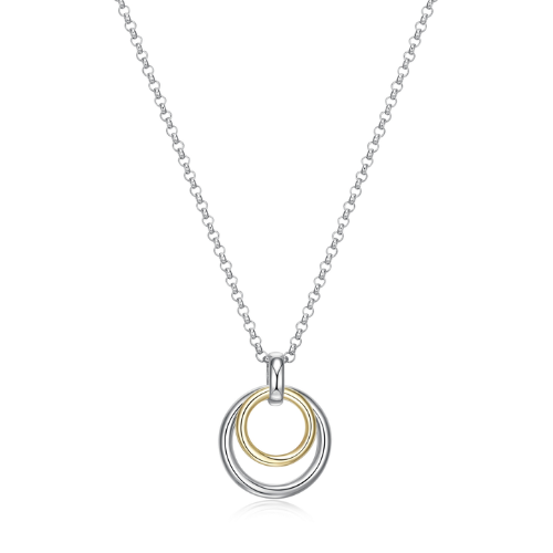 ELLE "SIMPATICO" Rhodium and Gold Plated Two-Tone Double Circle Necklace