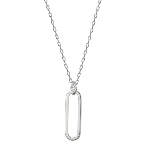 ELLE "PARALLEL" Rhodium Plated Marquise Cut Cubic Zirconia Oblong Necklace
