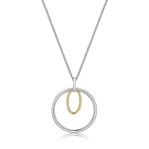 ELLE "CIRCADIA" Rhodium and Gold Plated Two-Tone Long Necklace with Circle & Oval Cubic Zirconia