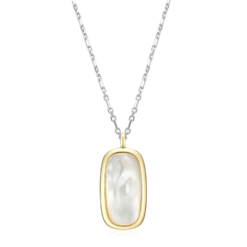 ELLE "ALLURE" Rhodium and Gold Plated Two-Tone White Mother of Pearl Cushion Pendant Necklace