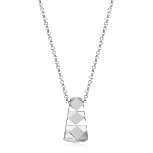 ELLE "CAPTIVATE" Rhodium Plated Dimensional Quilted Triangle Necklace