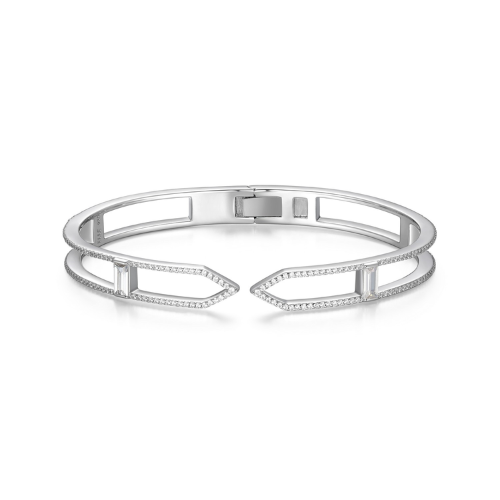 ELLE "ART DECO" Rhodium Plated Cubic Zirconia Cuff Bangle 6.75"