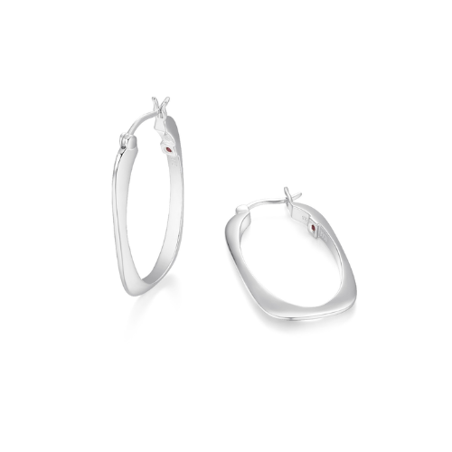 ELLE "ALLURE" Rhodium Plated Large Cushion 35x20mm Rectangular Hoop Earrings