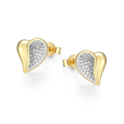 ELLE "AMOUR" Rhodium & 18K Gold Plated Two-Tone Pave Cubic Zirconia Heart Stud Earrings