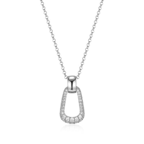 ELLE "CITADEL" Rhodium Plated Reversible Pave Cubic Zirconia Oblong Pendant Necklace