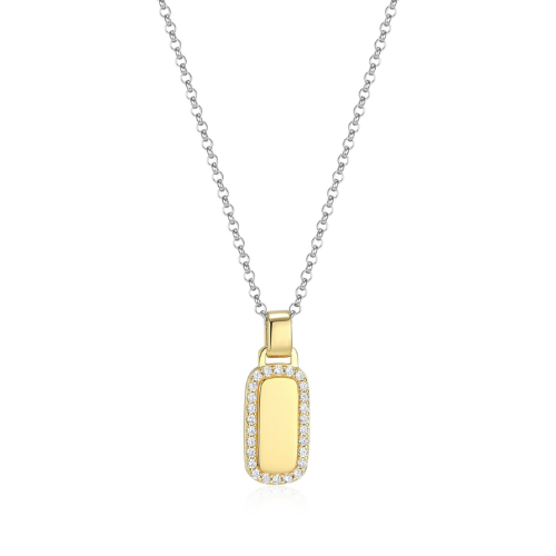 ELLE "ALLURE" 18K Gold Plated Cubic Zirconia Halo Dog Tag with Rhodium Chain