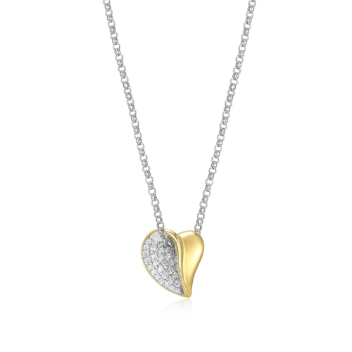 ELLE "AMOUR" Rhodium & 18K Gold Plated Two-Tone Pave Cubic Zirconia Heart Pendant Necklace