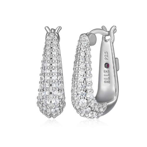 ELLE "CITADEL" Rhodium Plated 14x18.5mm Pave Cubic Zirconia Oblong Hoops