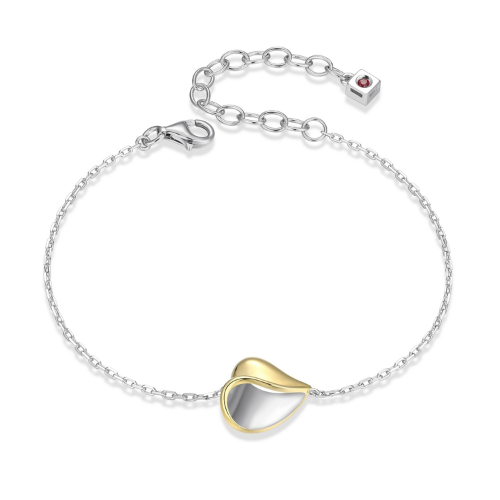 ELLE "AMOUR" Rhodium & 18K Gold Plated Two-Tone High Polish Silver Heart Bracelet