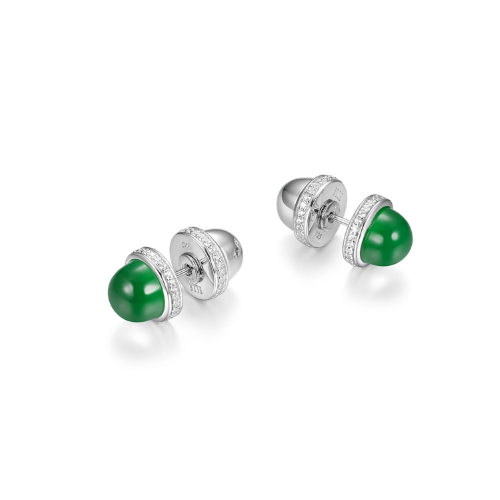 ELLE "Pivot" Rhodium plated Light Green Agate & Round Cubic Zirconia Reversible Stud Earrings