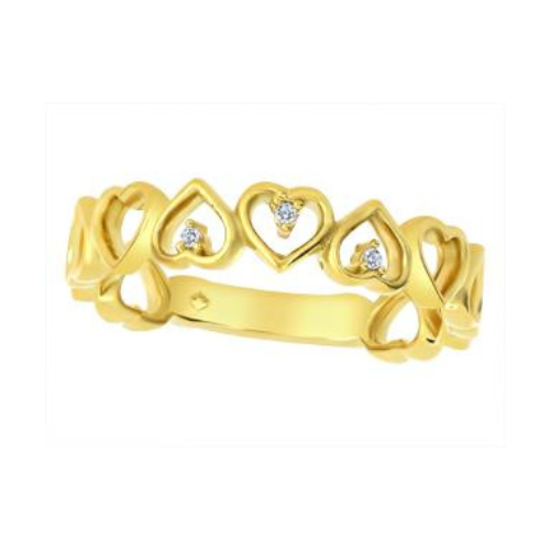 10K Yellow Gold .01ctw Diamond Hearts Band