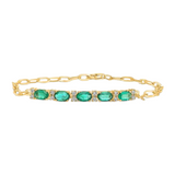 14K Yellow Gold 7" Oval Emerald & .15ctw Diamond Paperclip Link Bracelet