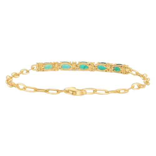 14K Yellow Gold 7" Oval Emerald & .15ctw Diamond Paperclip Link Bracelet