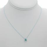 14K White Gold 16/17/18" Pear shaped Emerald & .08ctw Diamond Pendant on Chain