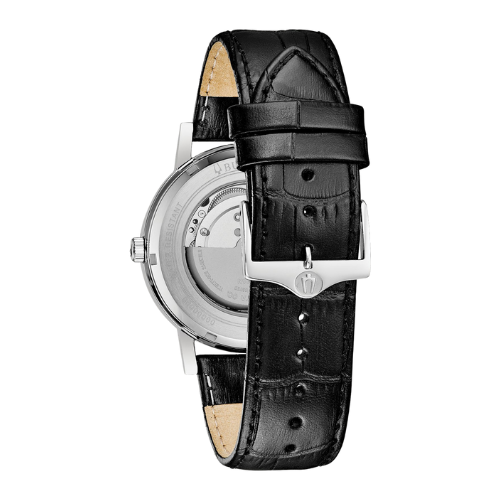 Bulova Automatic Watch with Black Dial and Leather Strap