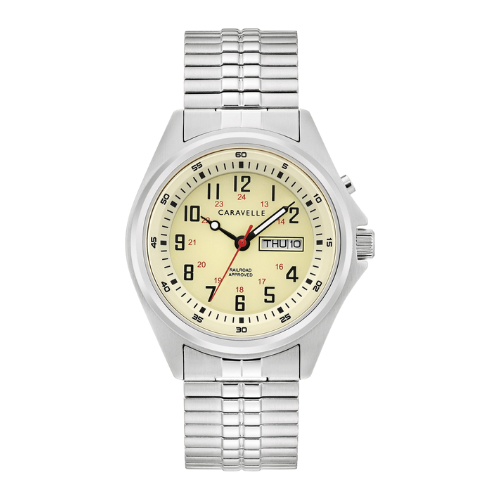 Caravelle Traditional Watch with Parchment Dial and Expansion Strap