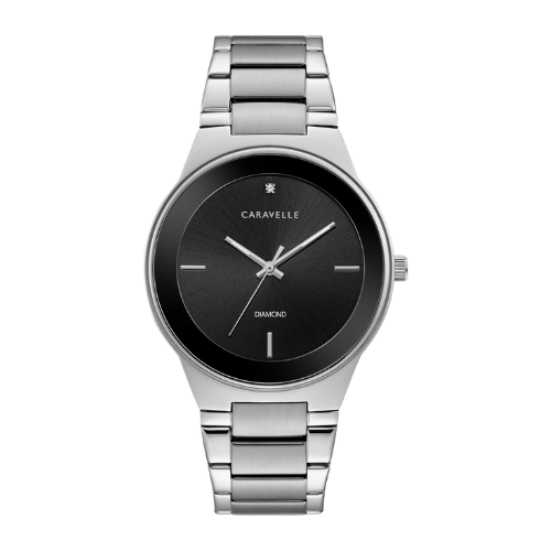 Caravelle Modern Watch with Black Dial and Diamond Accent