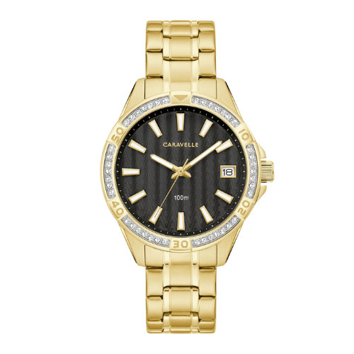 Caravelle Aqualuxx Crystal Watch with Black Dial