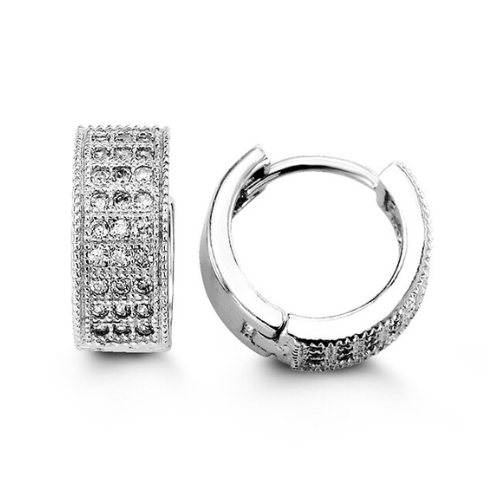 Sterling Silver 3 Row Cubic Zirconia Huggies