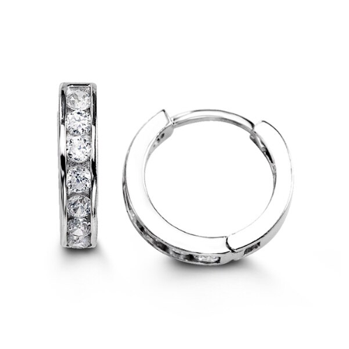 Sterling Silver Channel Set Cubic Zirconia Huggies