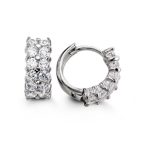 Sterling Silver 2 Row Cubic Zirconia Huggies