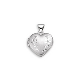 10K White Gold Heart Shape Flower Engraved Locket