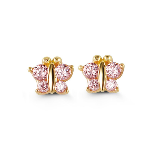 14K Yellow Gold Baby Butterfly Cubic Zirconia Screwback Earrings