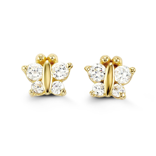 14K Yellow Gold Baby Cubic Zirconia Butterfly Earrings