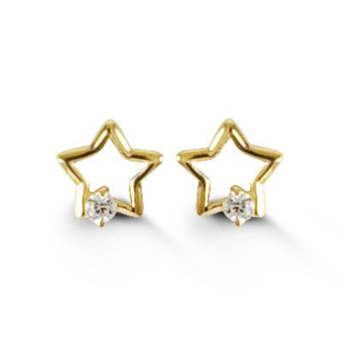 14K Yellow Gold Baby Star Cubic Zirconia Earrings