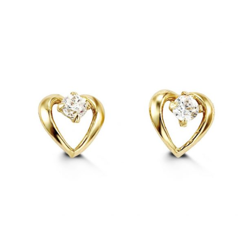 14K Yellow Gold Baby Cubic Zirconia Heart Screwback Earrings