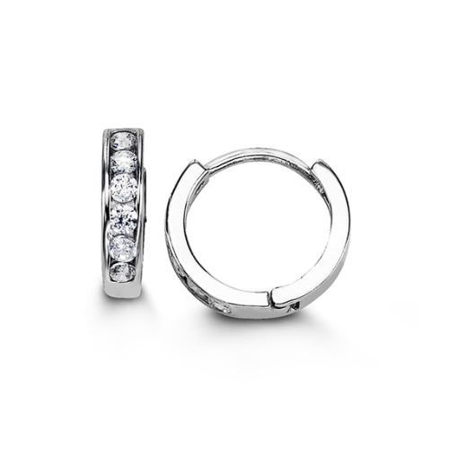 Sterling Silver 14mm Channel Set Cubic Zirconia Huggies