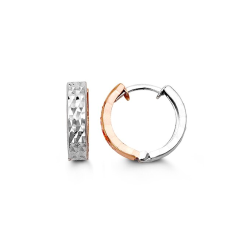 10K White & Rose Gold Diamond Cut Reversible Huggies