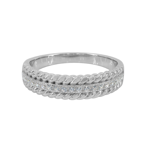 Sterling Silver Cubic Zirconia Beaded Ring