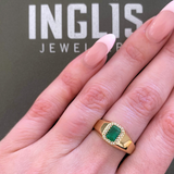 14K Yellow Gold Emerald cut & .06ctw Diamond Halo Ring