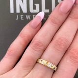 14K Yellow Gold Round Brilliant Multicoloured Sapphire & .20ctw Diamond Sandblast Band